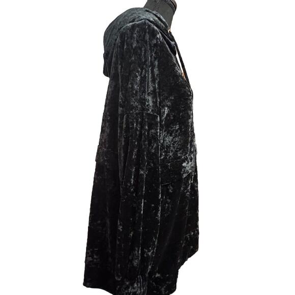 Zara Top Medium Womens Hooded Velour Black Velvet Long Sleeve Shirt Cozy Winter - Picture 4 of 8